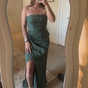 Azazie Strapless Forest Green Evening Gown